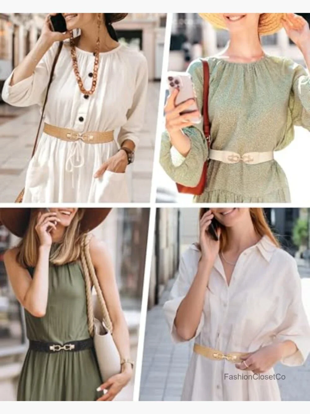Straw Belt Elastic Waist Boho Braided Metal Buckle Stretch Belt for Dress